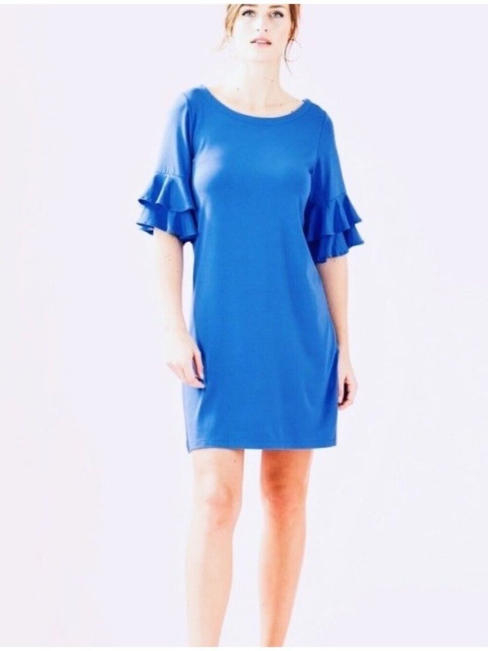 LILLY PULITZER Women’s Size Medium Lula Dress Coastal Blue Ruffle Bell Sleeve